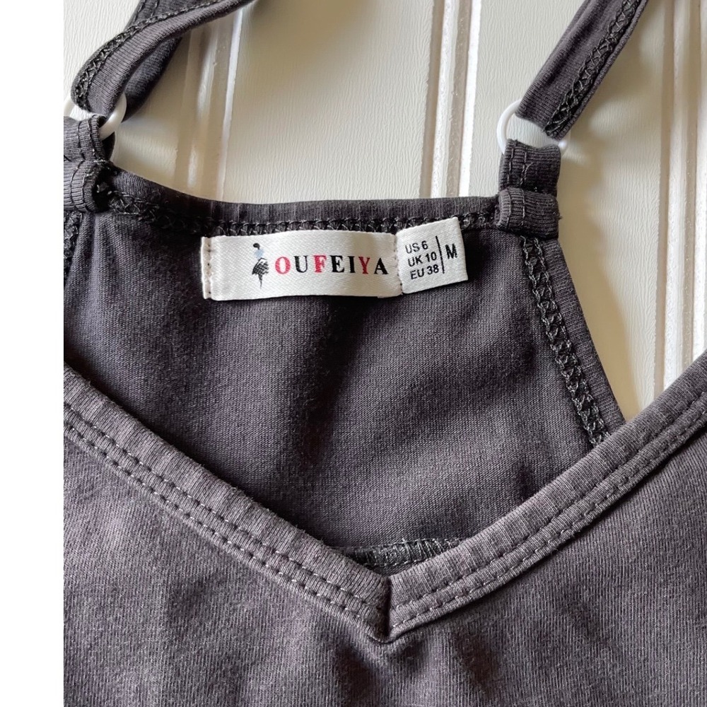 Oufeiya Charcoal Gray Wide Leg Overalls Adjustable Straps Drop Crotch Jumpsuit M - Picture 9 of 9